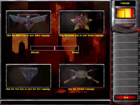 Campaign menu showing four campaign buttons
